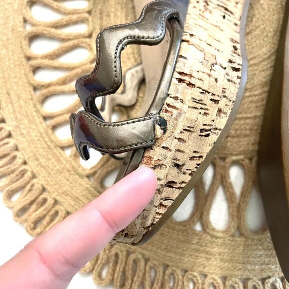 Prada Brown Patent Leather Scalloped Open Toe Wedge Sandals Size EU 40.5 - Picture 7 of 12